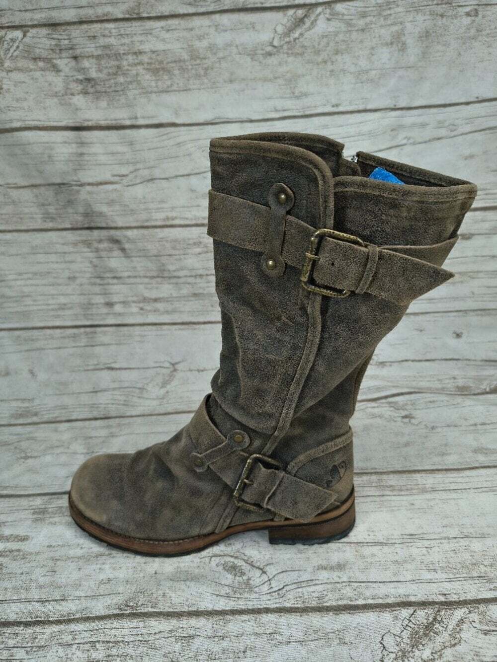 Felmini Brown Distressed Leather Harness Moto Boots Women’s Size 38